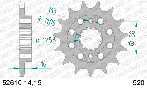 AFAM Front Sprocket, 520 (OE Pitch), Steel - 14T (orig size) (52610-14)