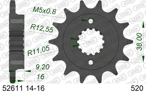 AFAM Front Sprocket, 520 conversion, Steel - 14T (orig size), fits PCD1