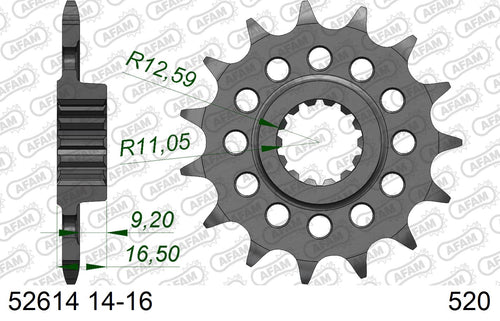 AFAM Front Sprocket, 520 conversion, Steel - 14T (orig size)