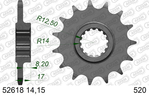 AFAM Front Sprocket, 520 (OE Pitch), Steel - 15T (orig size) – Ducati 899 Panigale 2014–2015 / Ducati 959 Panigale 2016–2019