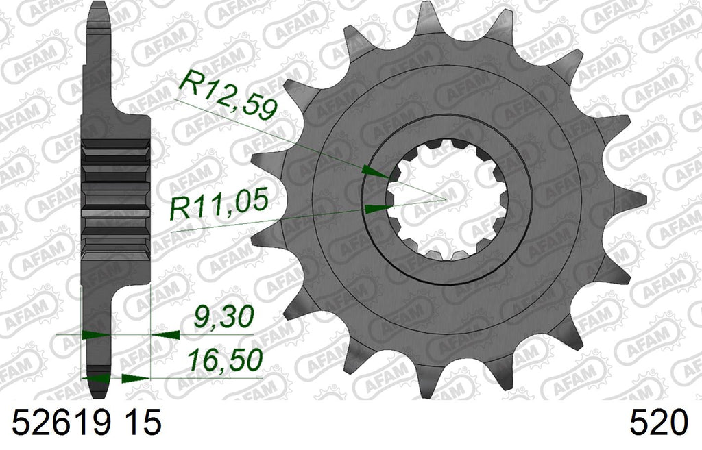 AFAM Front Sprocket, 520 (OE Pitch), Steel - 15T (orig size) (52619-15)