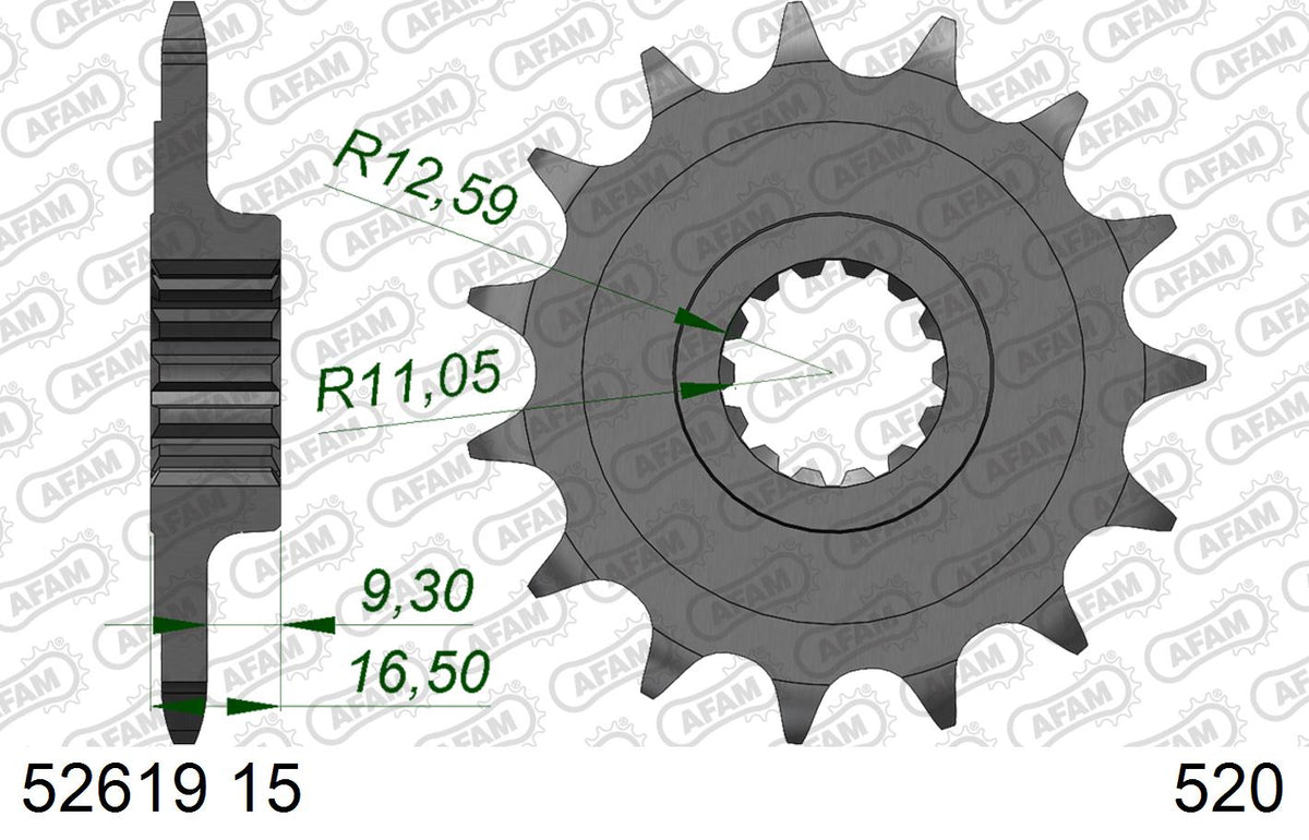 AFAM Front Sprocket, 520 (OE Pitch), Steel - 15T (orig size) (52619-15)