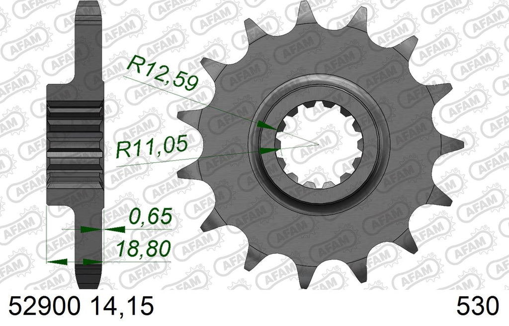 AFAM Front Sprocket, 530 (OE Pitch), Steel - 15T (orig size) (52900-15)