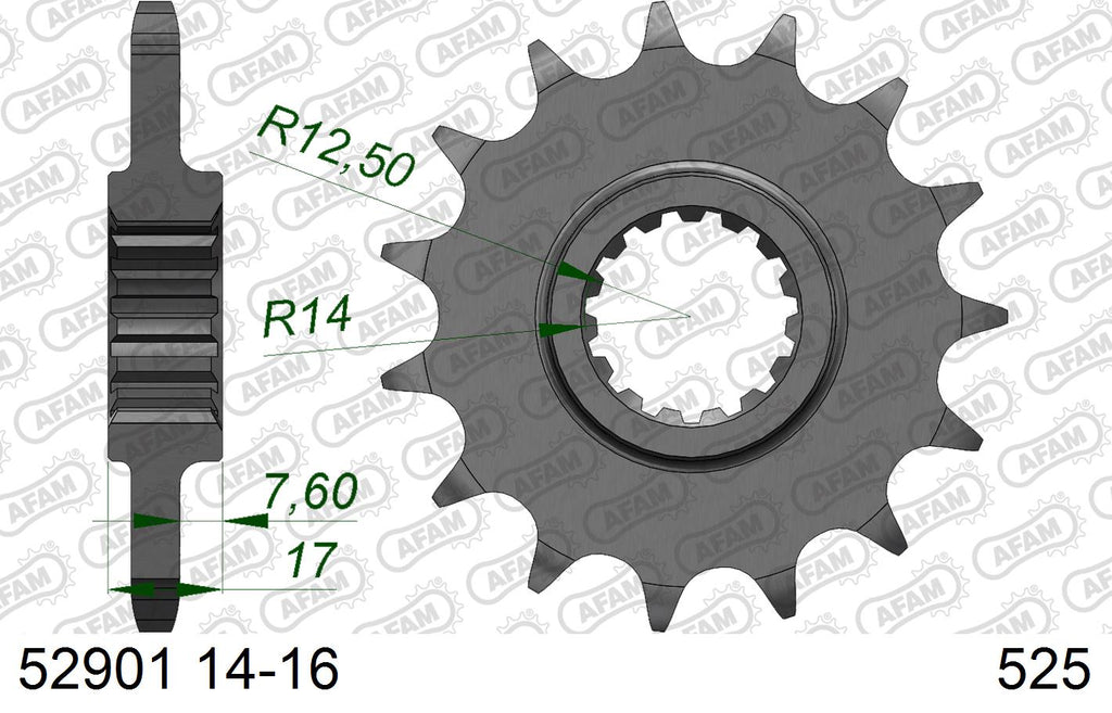 AFAM Front Sprocket, 525 conversion, Steel - 15T (orig size), fits PCD4