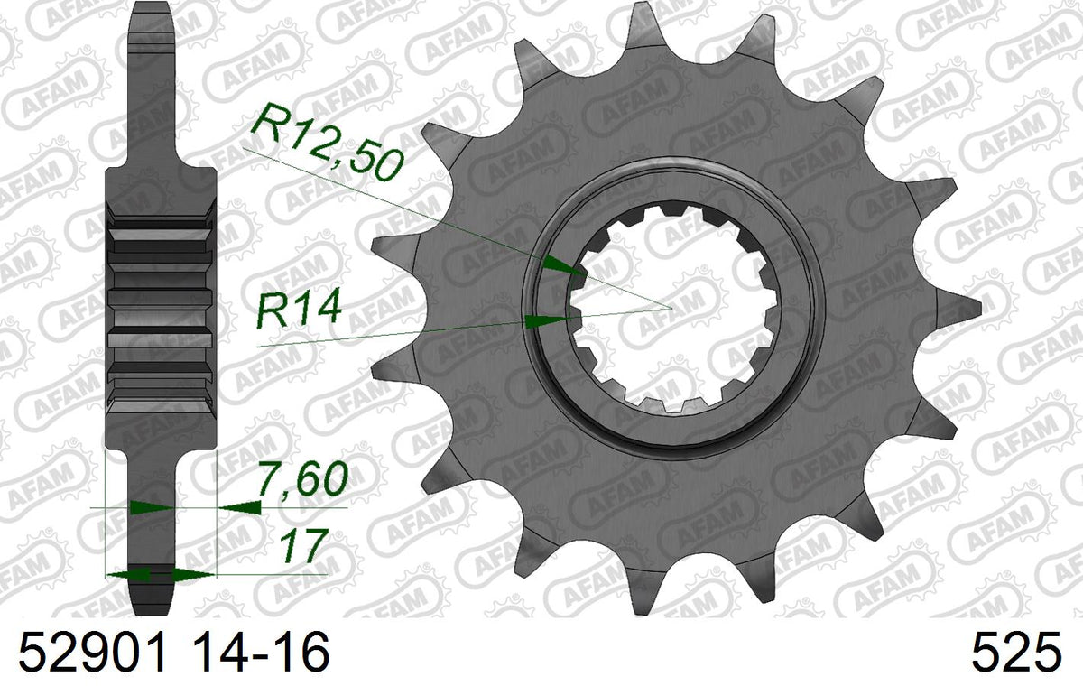 AFAM Front Sprocket, 525 conversion, Steel - 15T (orig size), fits PCD4