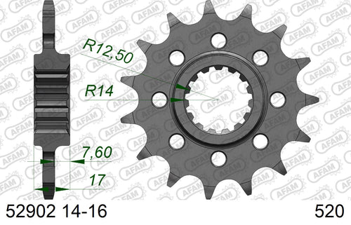 AFAM Front Sprocket, 520 conversion, Steel - 15T (orig size), fits PCD4