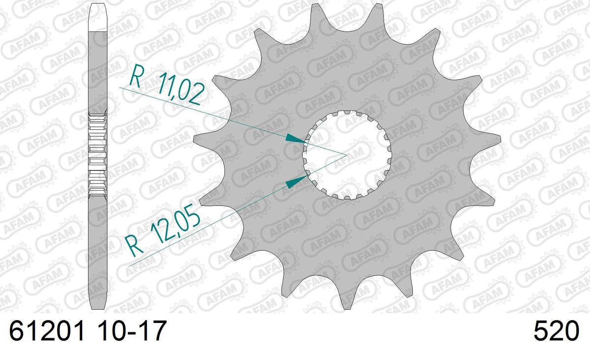 AFAM Front Sprocket, 520 (OE Pitch), Steel - 16T (orig size) (61201-16)