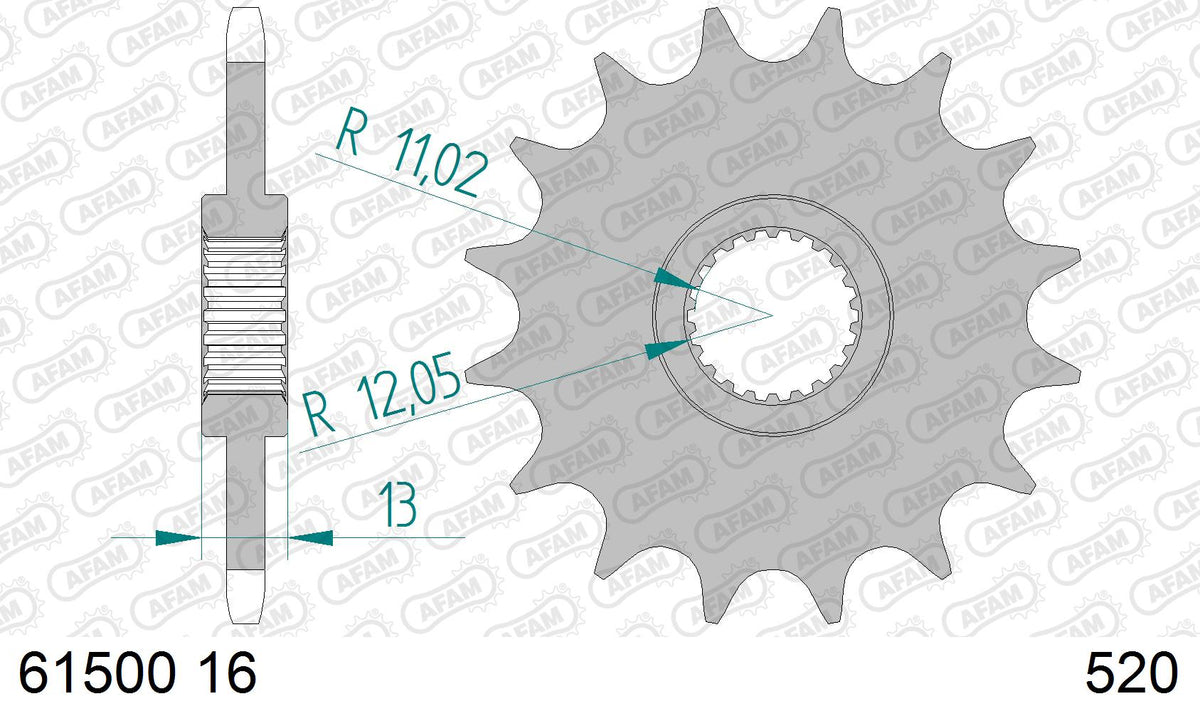 AFAM Front Sprocket, 520 (OE Pitch), Steel - 16T (orig size) – Aprilia Pegaso 650 1995