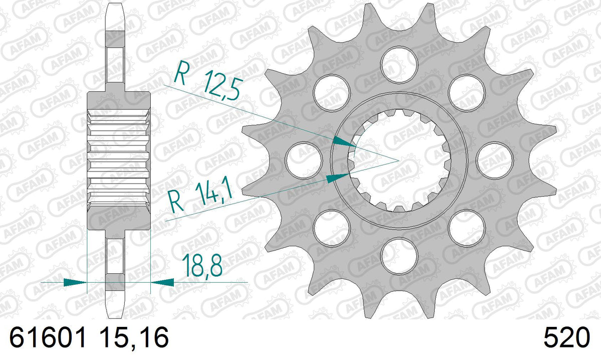 AFAM Front Sprocket, 520 conversion, Steel - 16T (orig size) – Aprilia RSV 1000 / R / Factory 2004–2008
