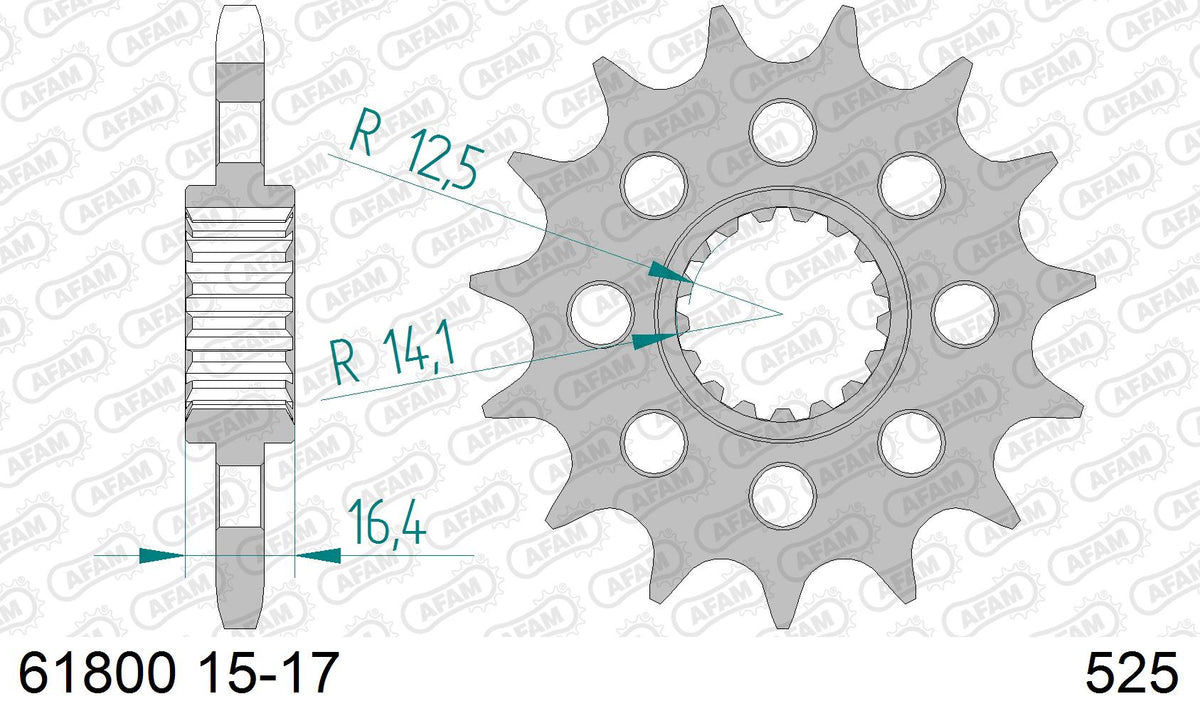 AFAM Front Sprocket, 525 (OE Pitch), Steel - 16T (orig size) (61800-16)