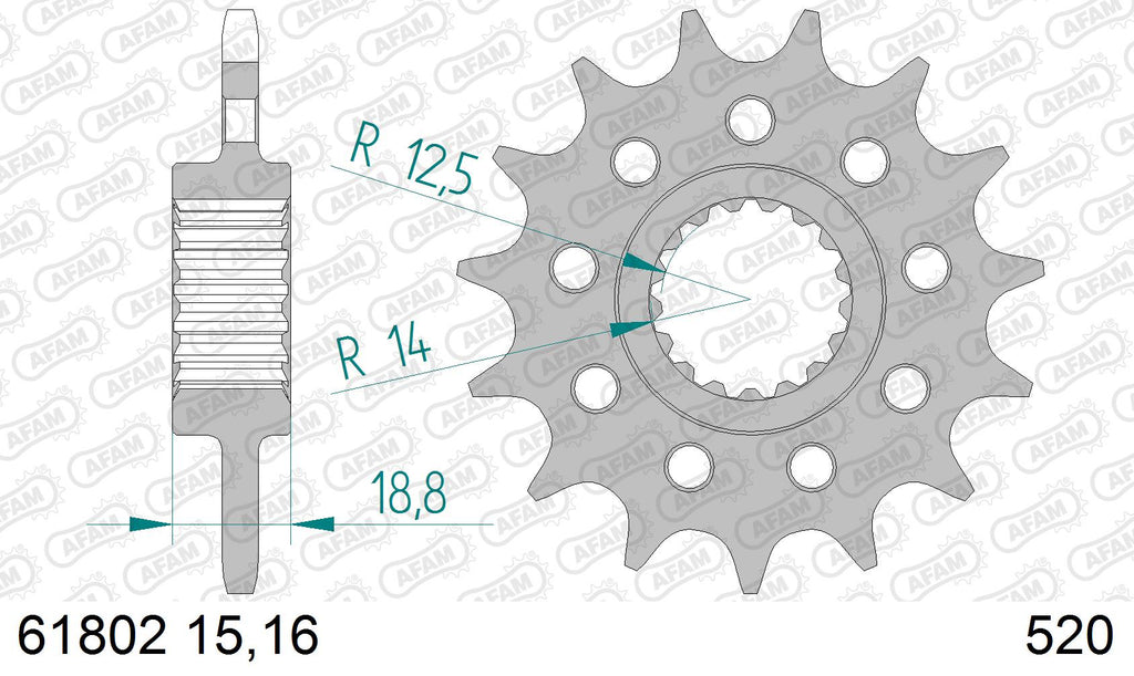 AFAM Front Sprocket, 520 conversion, Steel - 16T, 110 links reqd