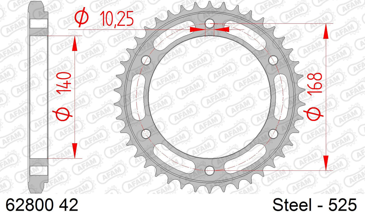AFAM Rear Sprocket, 525 (OE Pitch), Steel - 42T (orig size) – Husqvarna Nuda 900 / R 2012–2013