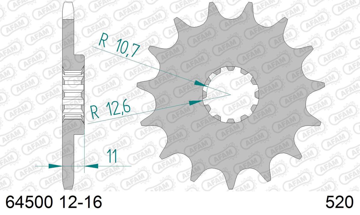 AFAM Front Sprocket, 520 (OE Pitch), Steel - 13T, 114 links reqd (64500-13)