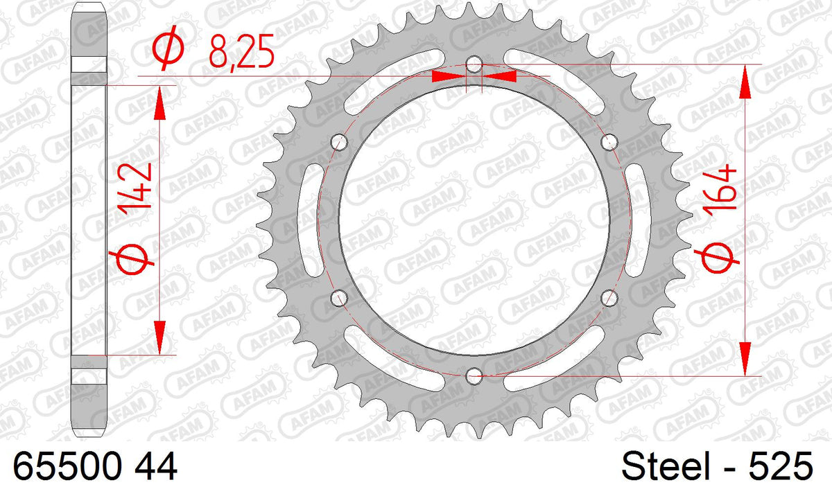 AFAM Rear Sprocket, 525 (OE Pitch), Steel - 44T (orig size) – Hyosung GT650 2004–2018