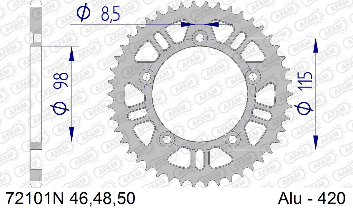 AFAM Rear Sprocket, 420 (OE Pitch), Alu - 48T (orig size) (72101N-48)