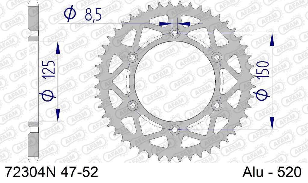 AFAM Rear Sprocket, 520 (OE Pitch), Alu - 47T, 116 links reqd (72304N-47)