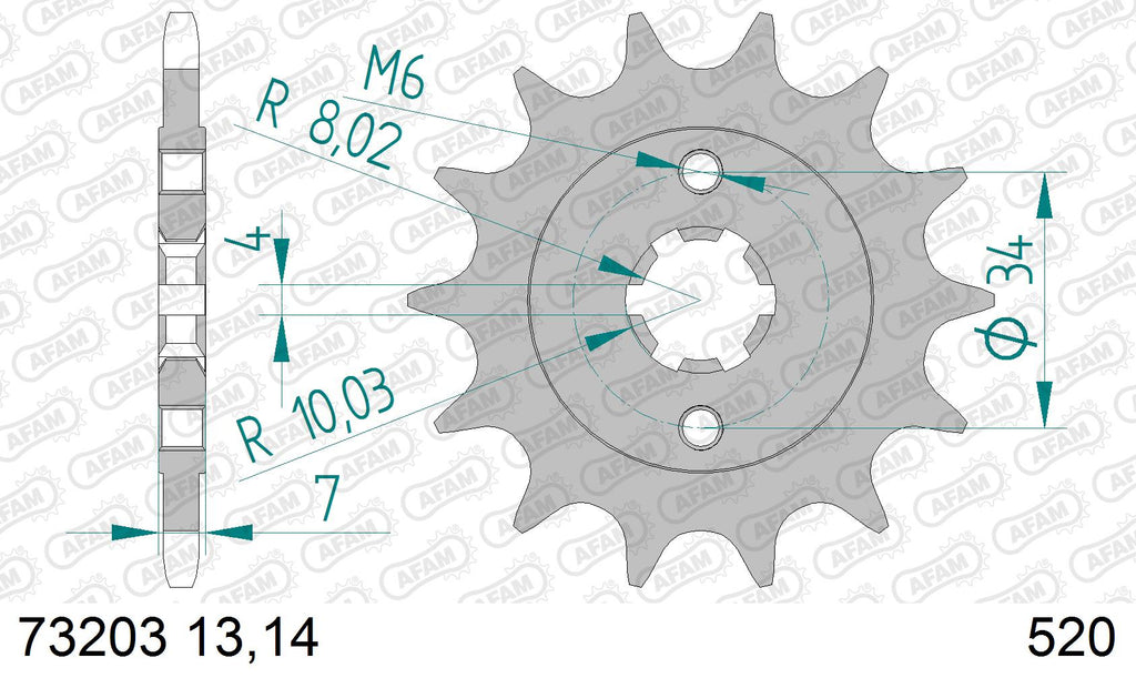 AFAM Front Sprocket, 520 (OE Pitch), Steel - 14T (orig size) (73203-14)