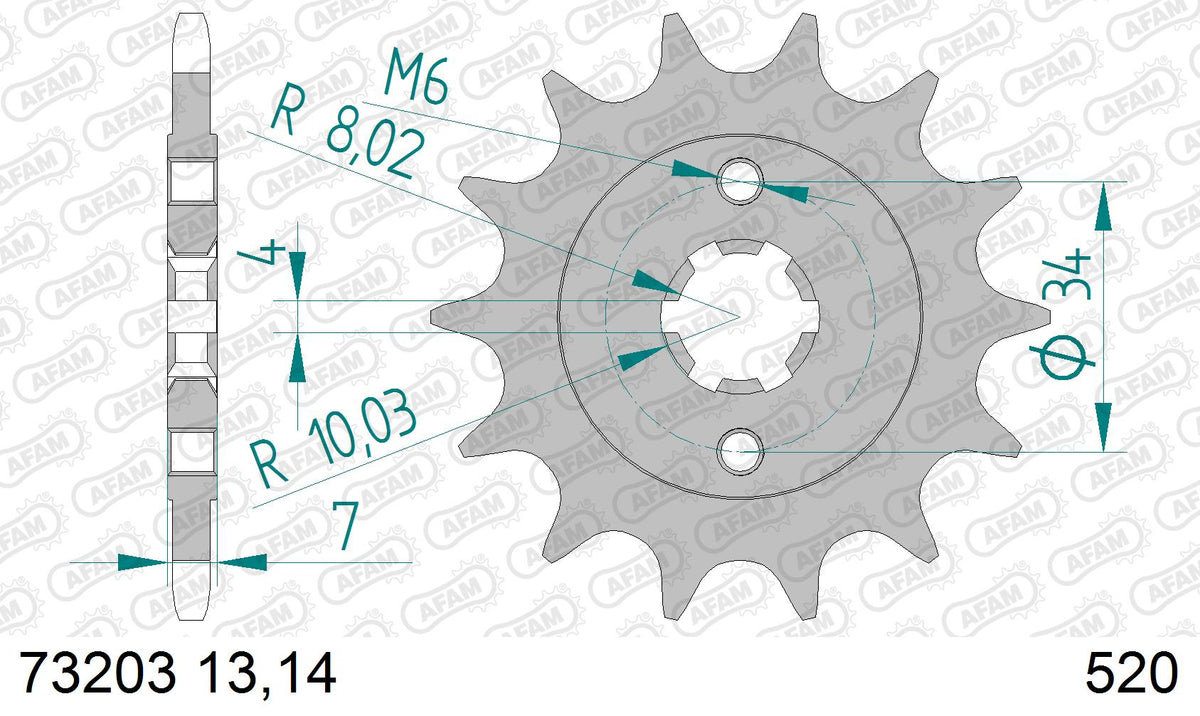 AFAM Front Sprocket, 520 (OE Pitch), Steel - 14T (orig size) (73203-14)