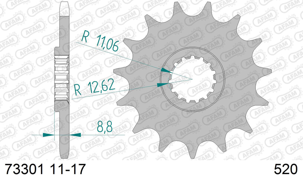 AFAM Front Sprocket, 520 (OE Pitch), Steel - 13T (orig size) (73301-13)