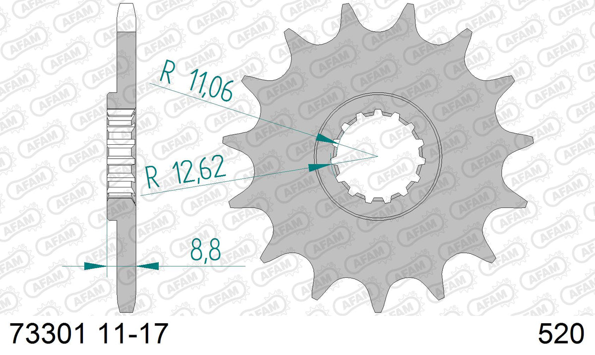 AFAM Front Sprocket, 520 (OE Pitch), Steel - 13T (orig size) (73301-13)