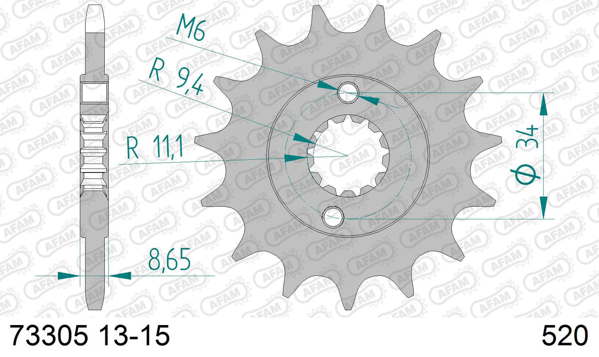 AFAM Front Sprocket, 520 (OE Pitch), Steel - 15T (orig size) (73305-15)