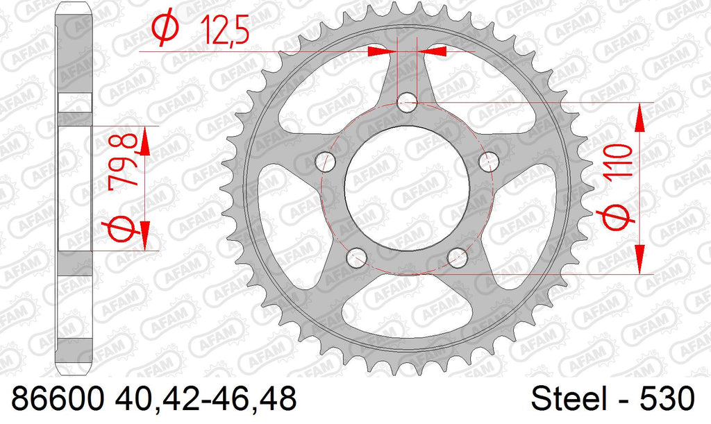 AFAM Rear Sprocket, 530 (OE Pitch), Steel - 48T, 114 links reqd