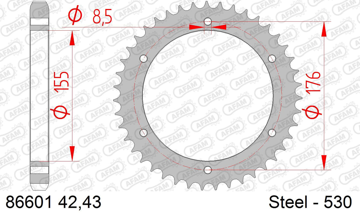 AFAM Rear Sprocket, 530 (OE Pitch), Steel - 42T, 108 links reqd