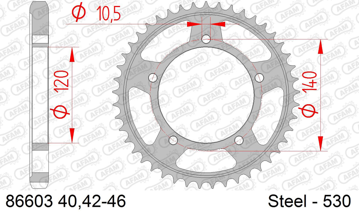 AFAM Rear Sprocket, 530 (OE Pitch), Steel - 45T, 114 links reqd