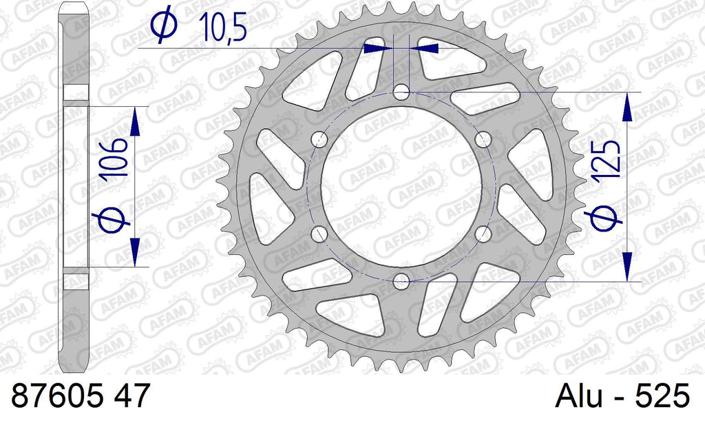 AFAM Rear Sprocket, 525 (OE Pitch), Alu - 47T (orig size)