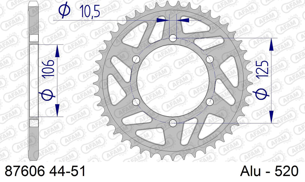 AFAM Rear Sprocket, 520 conversion, Alu - 46T, 116 links reqd