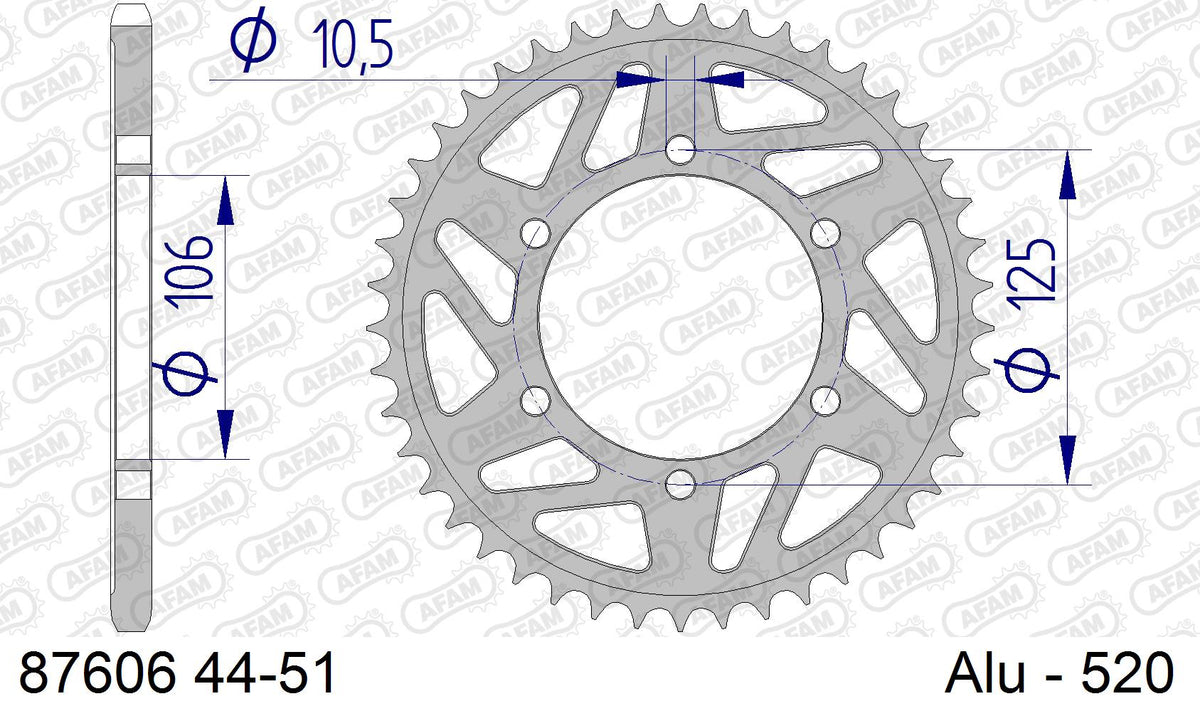 AFAM Rear Sprocket, 520 conversion, Alu - 46T, 116 links reqd