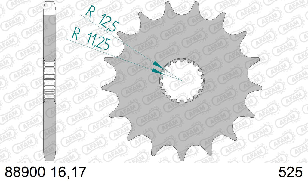 AFAM Front Sprocket, 525 (OE Pitch), Steel - 16T, 100 links reqd