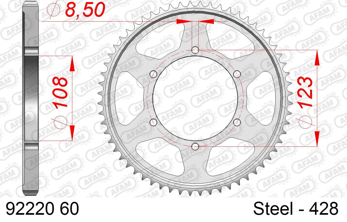 AFAM Rear Sprocket, 428 (OE Pitch), Steel - 60T (orig size) – Aprilia RS4 125 2011–2020