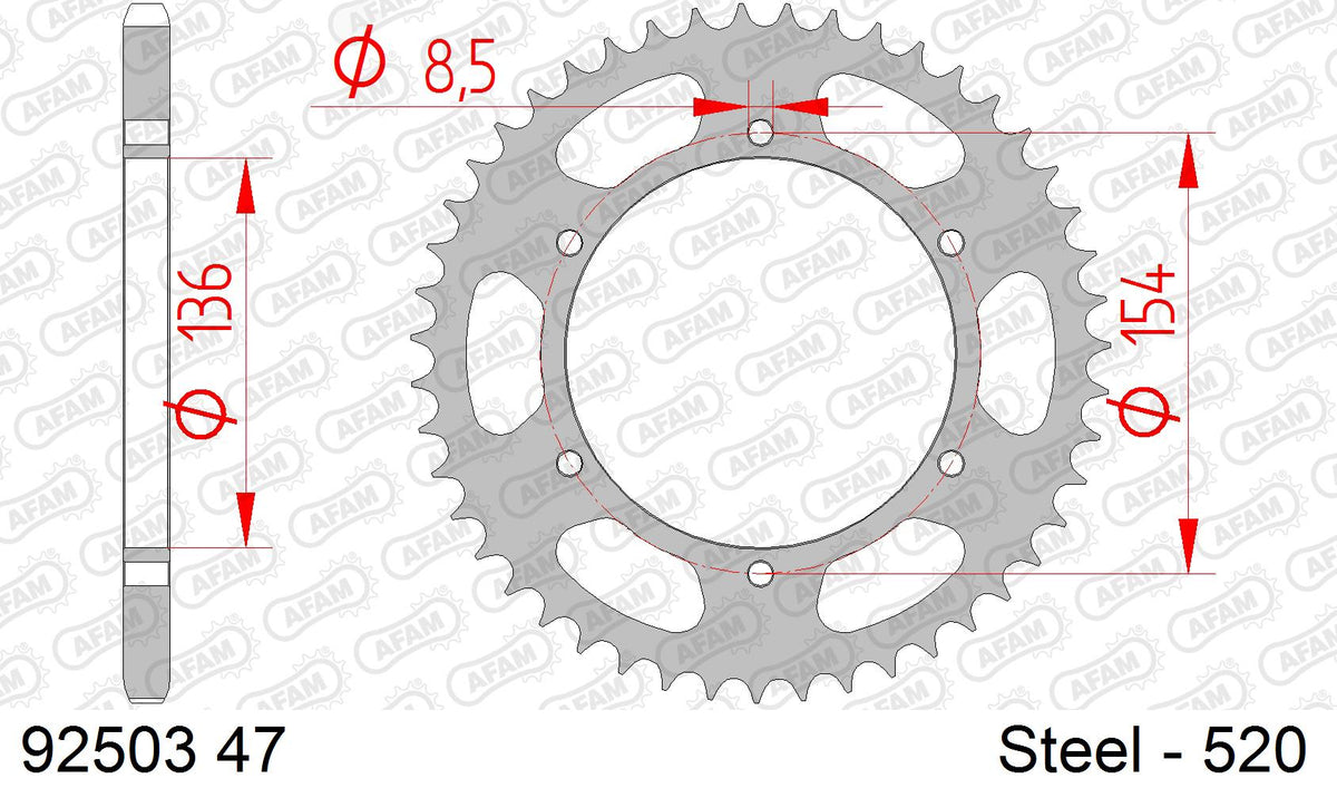 AFAM Rear Sprocket, 520 (OE Pitch), Steel - 47T (orig size) – BMW G650X Challenge 2007–2009 / BMW G650X Country 2007–2009