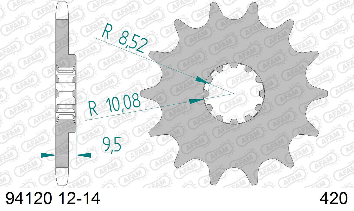 AFAM Front Sprocket, 420 (OE Pitch), Steel - 14T (orig size) (94120-14)