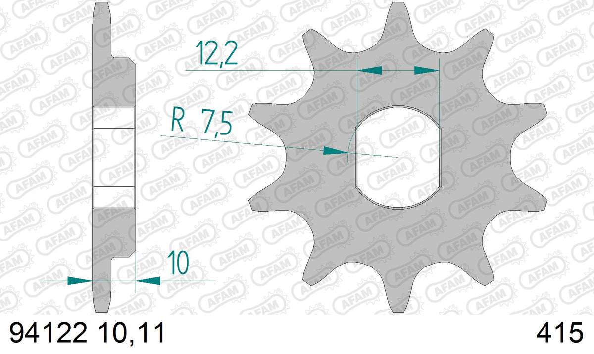 AFAM Front Sprocket, 415 (OE Pitch), Steel - 11T, 104 links reqd
