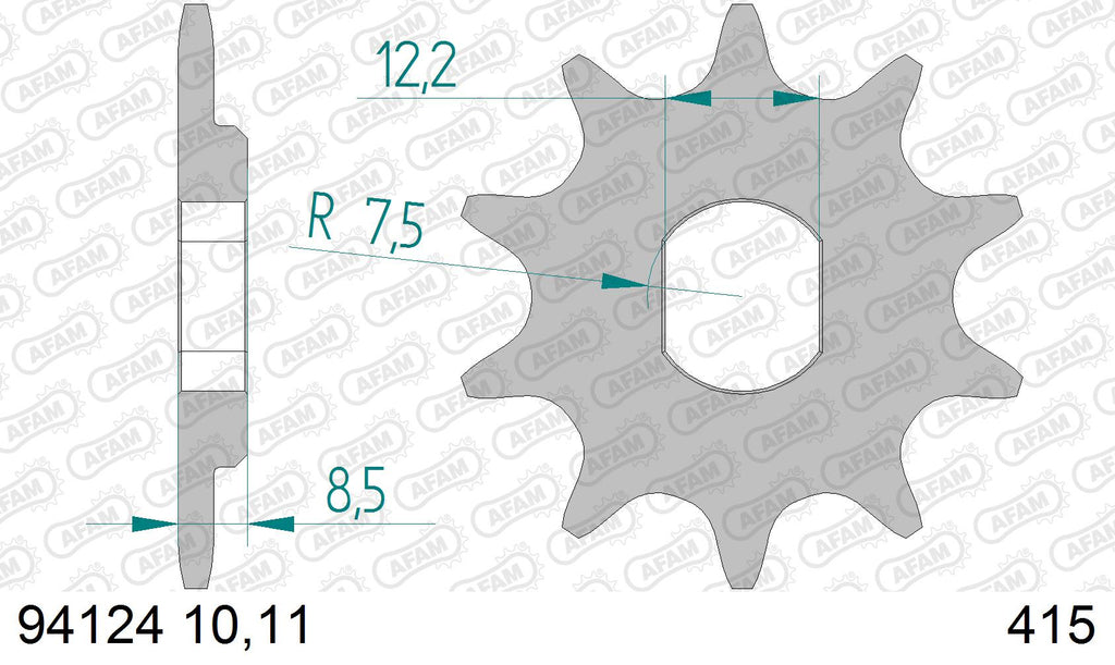 AFAM Front Sprocket, 415 (OE Pitch), Steel - 11T, 94 links reqd