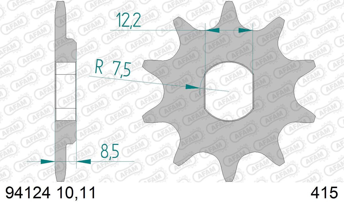 AFAM Front Sprocket, 415 (OE Pitch), Steel - 11T, 94 links reqd