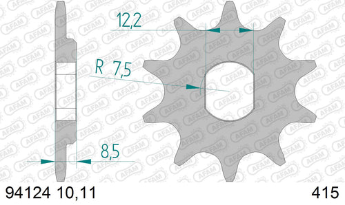 AFAM Front Sprocket, 415 (OE Pitch), Steel - 11T, 94 links reqd