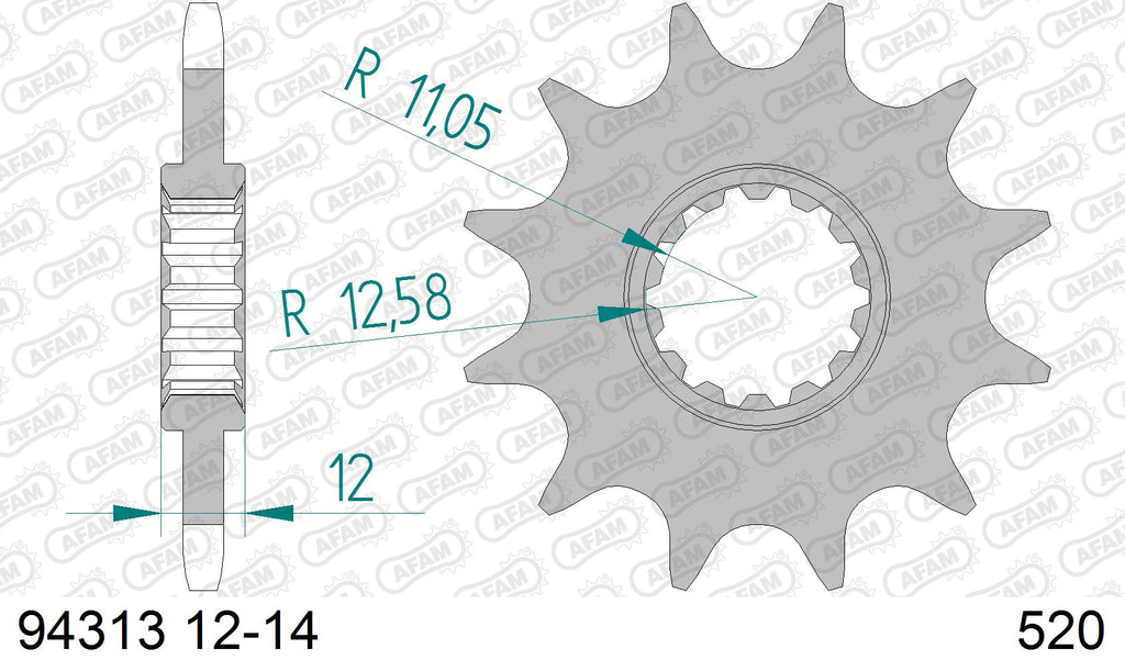 AFAM Front Sprocket, 520 (OE Pitch), Steel - 12T (orig size) (94313-12)