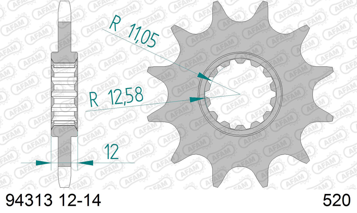 AFAM Front Sprocket, 520 (OE Pitch), Steel - 12T (orig size) (94313-12)