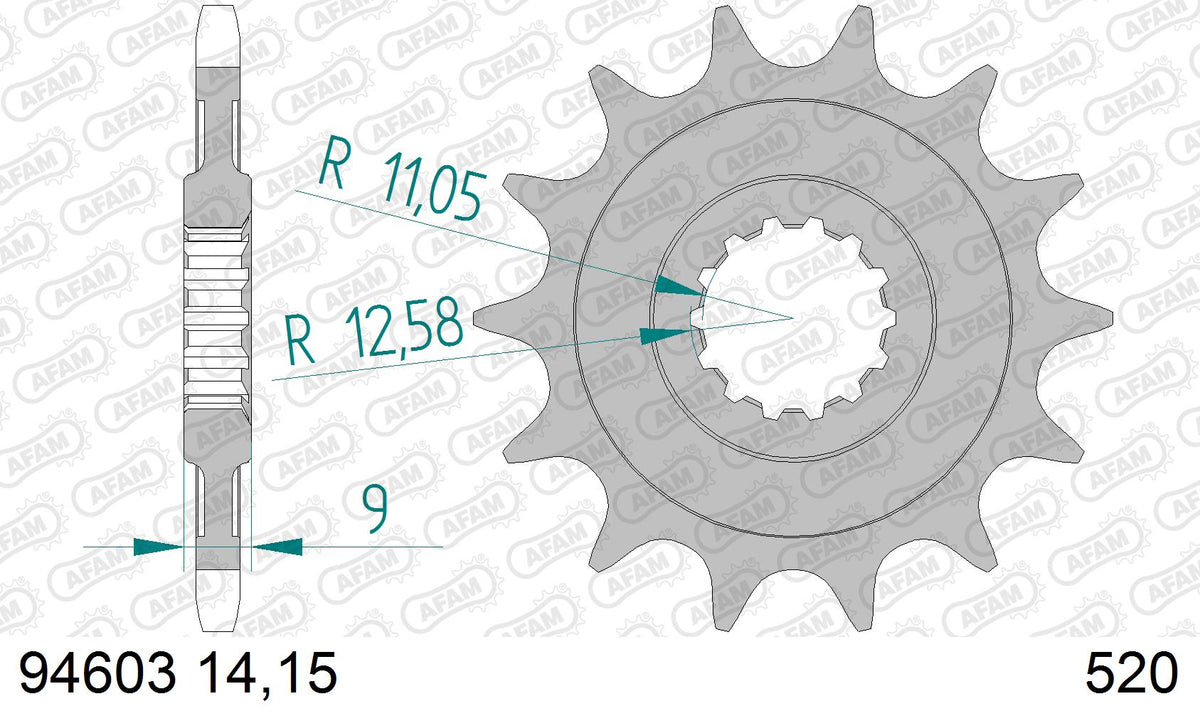 AFAM Front Sprocket, 520 (OE Pitch), Steel - 14T (orig size) – MV Agusta 750 Brutale all models 2001–2002 / MV Agusta F-4 750 [F4] 1999–2002