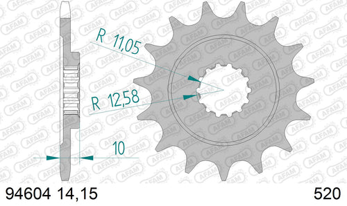 AFAM Front Sprocket, 520 (OE Pitch), Steel - 14T, 108 links reqd, fits Oro,S