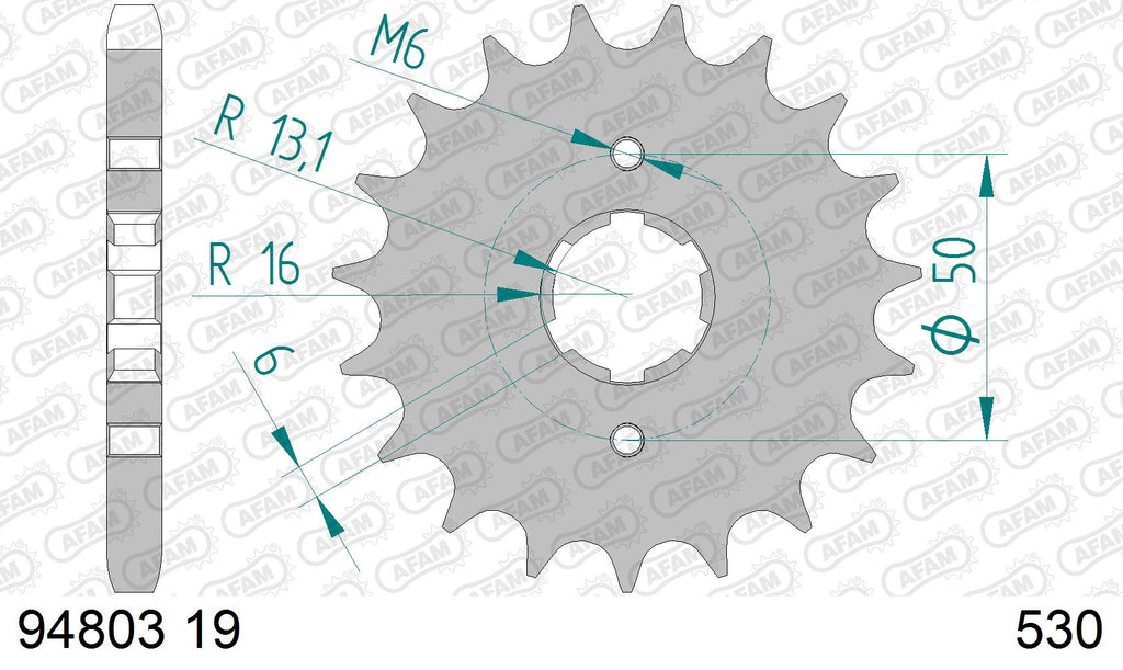 AFAM Front Sprocket, 530 (OE Pitch), Steel - 19T (orig size) – Laverda 1000 SFC 1985–1986 / Laverda 750 all models 1974–1977