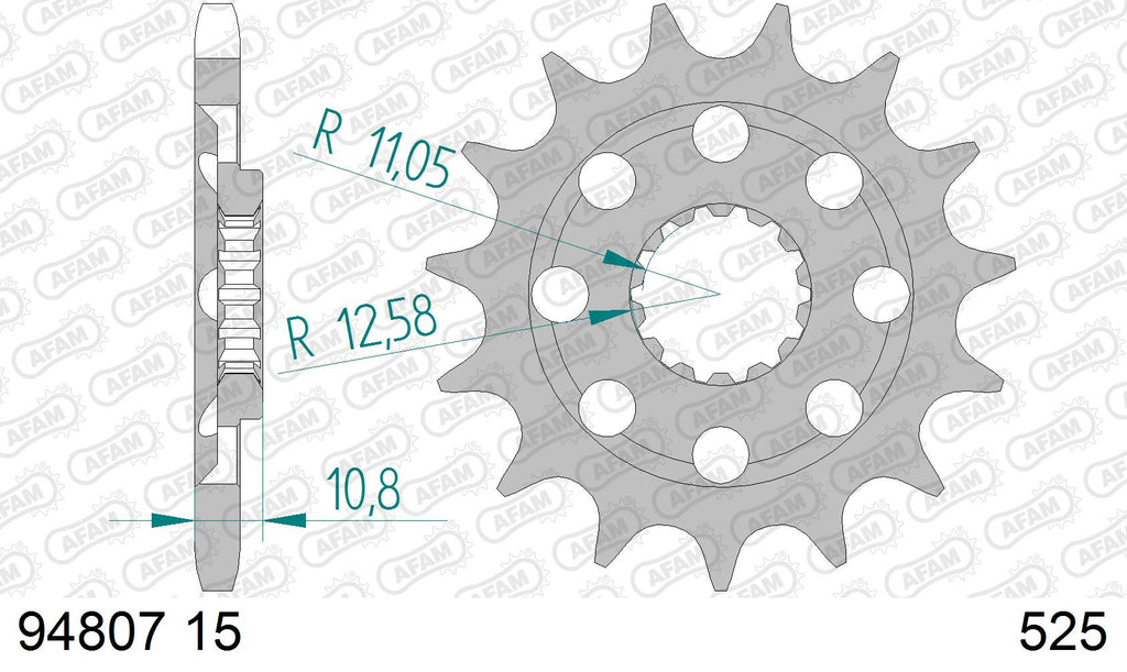 AFAM Front Sprocket, 525 (OE Pitch), Steel - 15T (orig size), fits RR