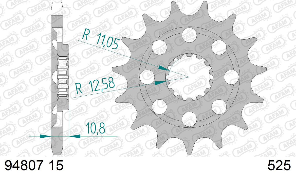 AFAM Front Sprocket, 525 (OE Pitch), Steel - 15T (orig size), fits RR