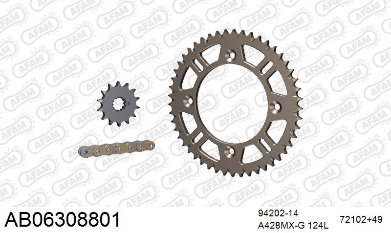AFAM MX Racing Chain & Self CleaningAlu Sprocket Kit, 428 (OE Pitch) – Husqvarna TC85 2017 / KTM 85 SX 2004–2017