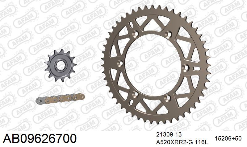 AFAM Xs-Ring Reinforced Plus Chain & Self CleaningAlu Sprocket Kit, 520 (OE Pitch) – GasGas EC 200 / 250 / 300 / 350 2010–2013