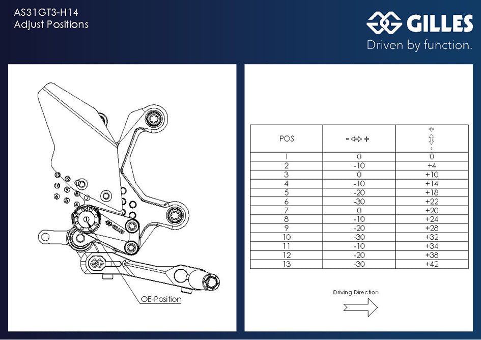 Gilles AS31GT3 Adjustable Rearset Kit (AS31GT3-H14-B)