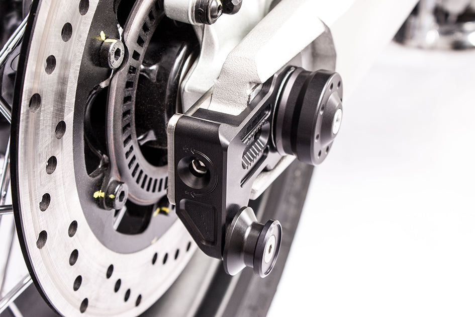 Gilles AXB Chain Adjusters - Matt Black - (Includes Paddock Stand Adaptors)